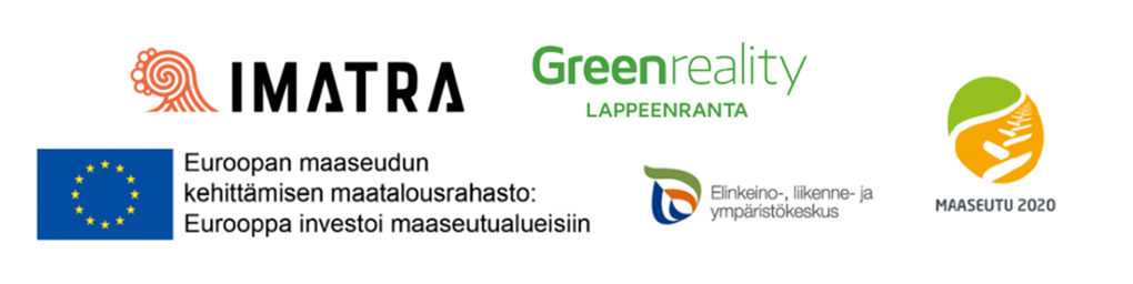 Hanketoteuttajien logot: Imatran kaupunki, EU:n maaseuturahasto, Greenreality, ELY-keskus ja Maaseutu.fi.