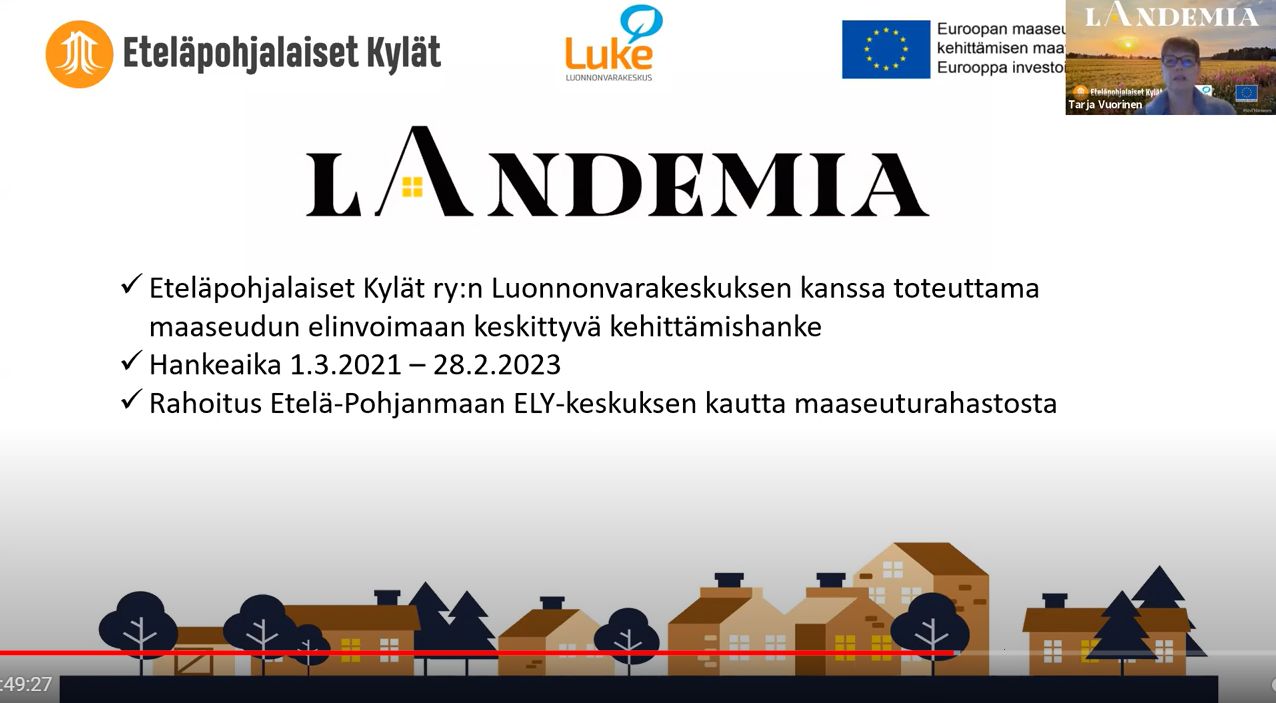 Kuvakaappaus Landemia-hankkeen esityksestä.
